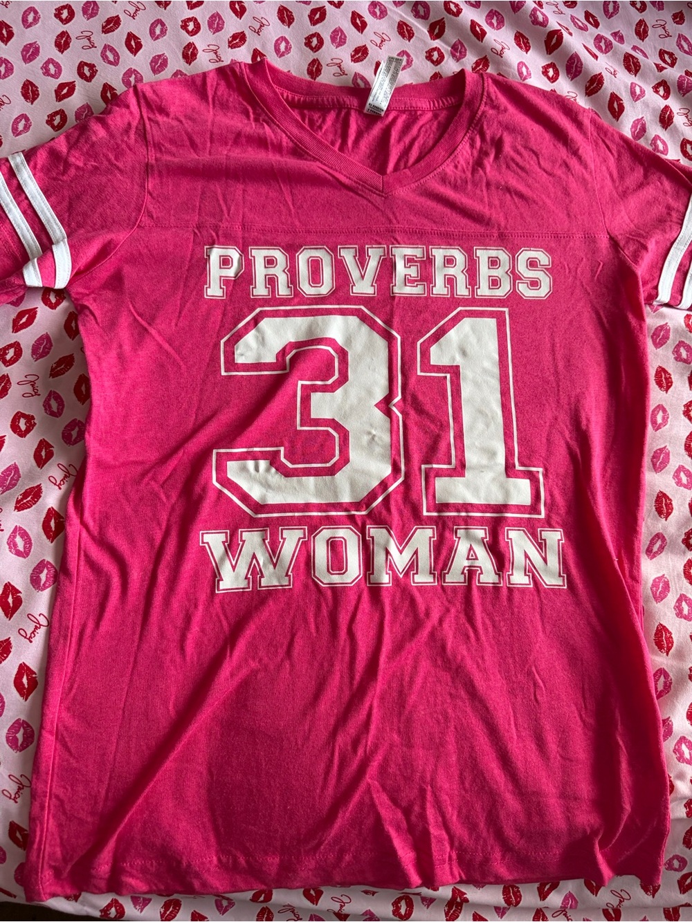 Proverbs 31 Woman Pink V-Neck Tee